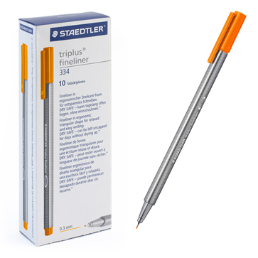 Ручка капиллярная Triplus, трехгранный пластиковый корпус, 0,3 мм, цвет чернил: оранжевый