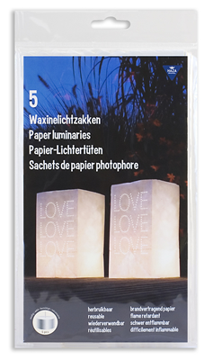 Пакет бумажный декоративный Love, невоспламеняющийся, 26 х15 х9 см, 5 шт в упаковке