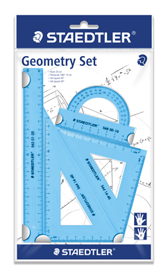         Набор геометрическй Geometry set, линейка 20 см, транспортир, треугольник 60/30, 45/45, 18 шт., 3 неоновых цвета