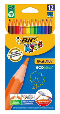 Карандаши цветные Evolutoin, 12 цветов, пластиковые, картонная упаковка
