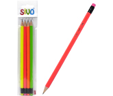Набор чернографитовых карандашей с ластиком SIVO, 4 шт., тв. HB, разный цвет корпуса Neon